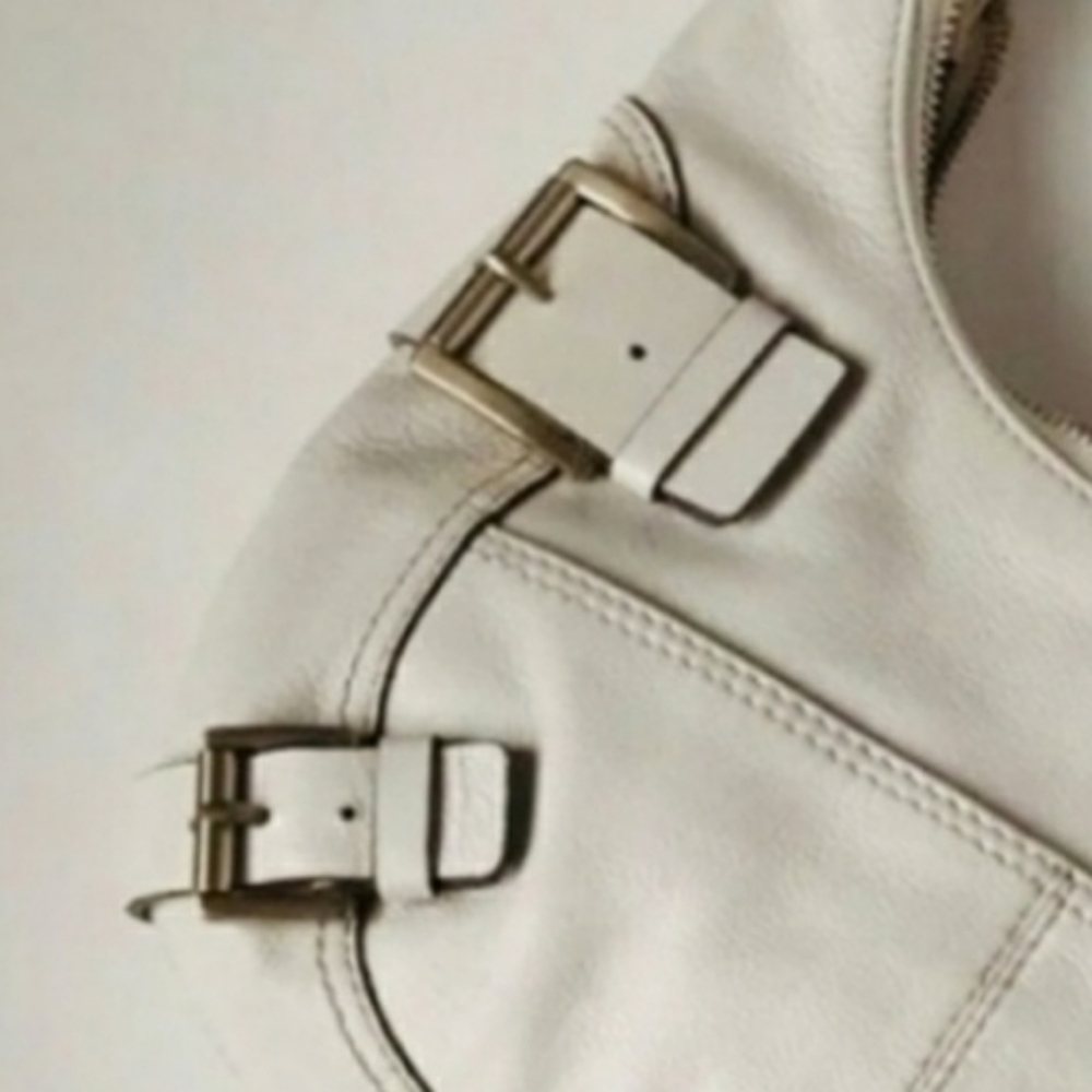 Michael Kors white genuine leather hobo bag shoulder bag purse with buckles - Picture 3 of 9